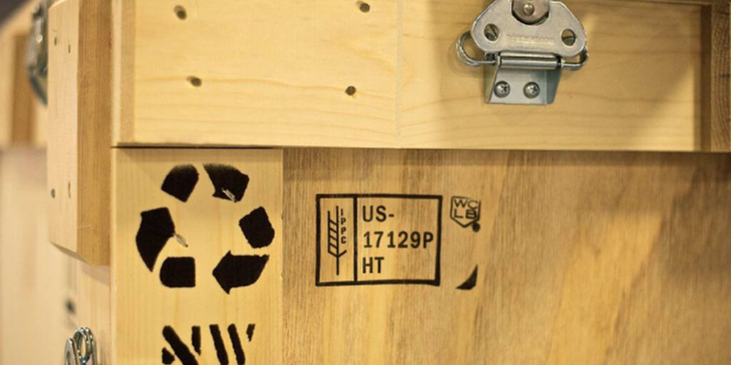 closeup of sustainable crate markings